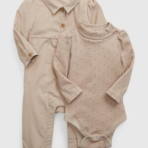 GAP Beige Baby Corduroy Jumpsuit Set